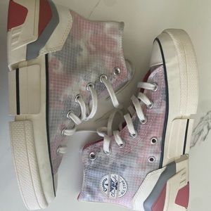 Dusty Rose, Grey, and Cream platform Converse
